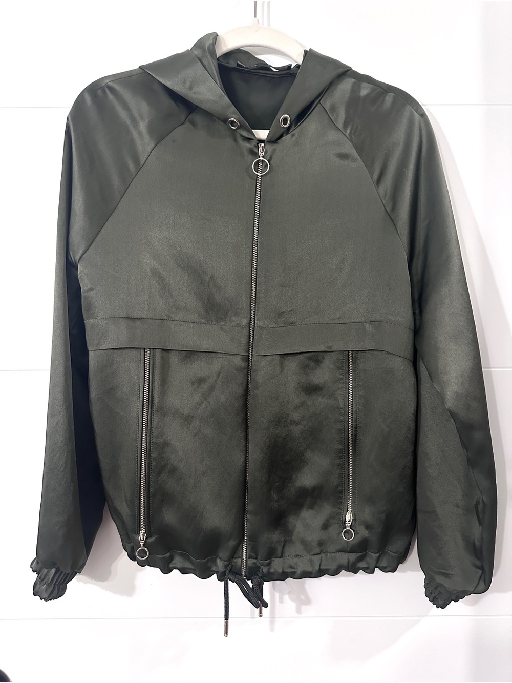 Zara Olive Green Hooded Bomber Jacket